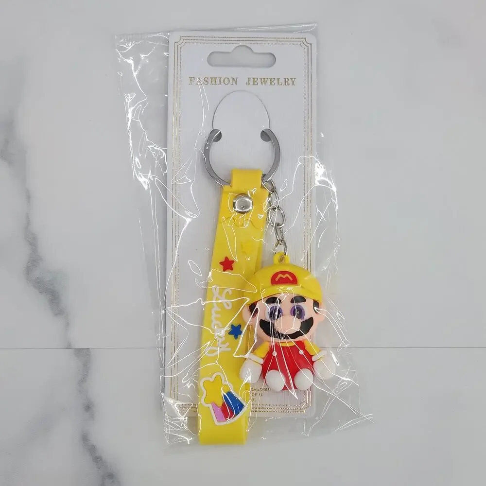 *NEW* Mario Super Mario 3D Figure Keychain & Strap Bag Charm PVC/Silicone Yellow